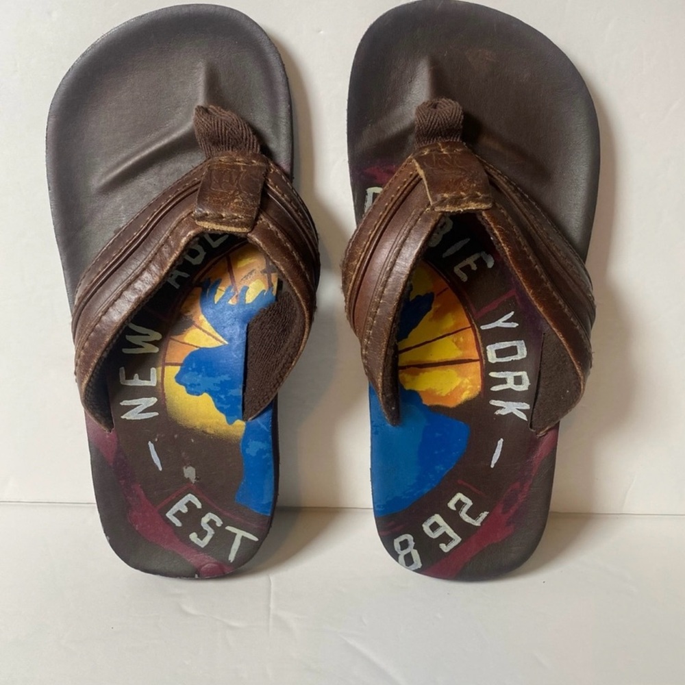 Abercrombie & Fitch Vintage Thong Painted Sandals W/Leather + Soft Canvas Upper